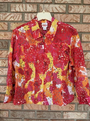 Ruby Rd Favorites-Woman Plus Jacket-Size 16-Red/Orange/Yellow Floral-Zip-Collar - 第 1/8 張圖片