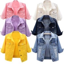 Women's Denim Jacket Casual Button Closure 3/4 Sleeve Jean Jacket Trucker Coats