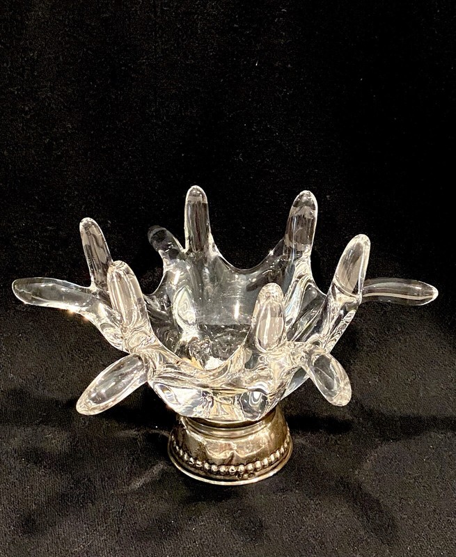 Modernist Art Glass w/ Silver Base Shabbat Candle Holder - Hallmarks