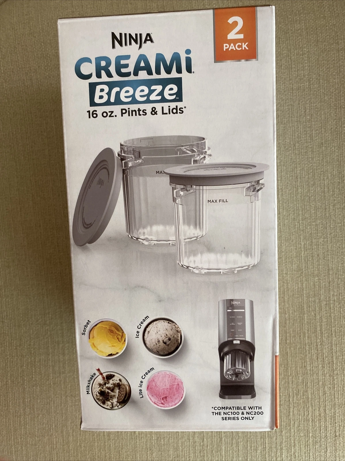 New Ninja CREAMi Breeze Pints 2 Pack 16 Oz Ice Cream Makers -Gray Nc200 & Nc100