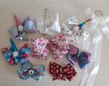 JoJo Siwa Hair Bows Set of 8 Plus Hanger Unicorns Jeweled Sparkles Charm