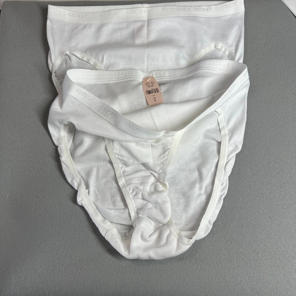 CALCINHA NOVA COM ETIQUETAS 2 VICTORIA'S SECRET S 100% ALGODÃO VINTAGE Y2K HI LEG - Branca - Imagem 3 de 4
