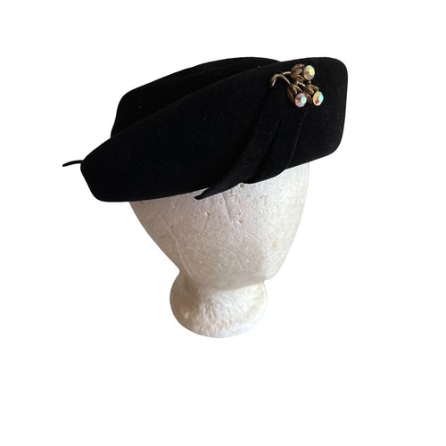 VINTAGE Gray Felt Velour Pillbox Hat Cap Bow  display picture 2