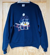 Vtg 90's Grandma Sweater Womens L Long Sleeve Crewneck Snowman Jerzees USA EUC