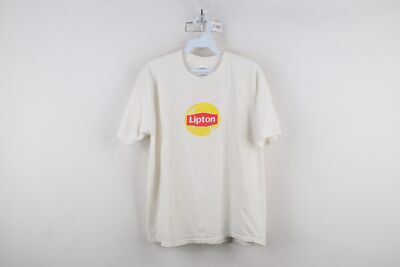 Vintage 90s Y2K Streetwear Mens Large Spell Out Lipton Iced Tea T-Shirt White
