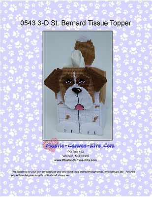 St. Bernard Dog 3-D Tissue Topper- Plastic Canvas Pattern or Kit
