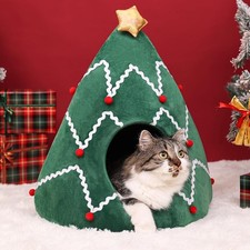 Christmas Tree Cat Tent House Self-Warming 2-in-1 Removable Triangle Pet Bed NEW