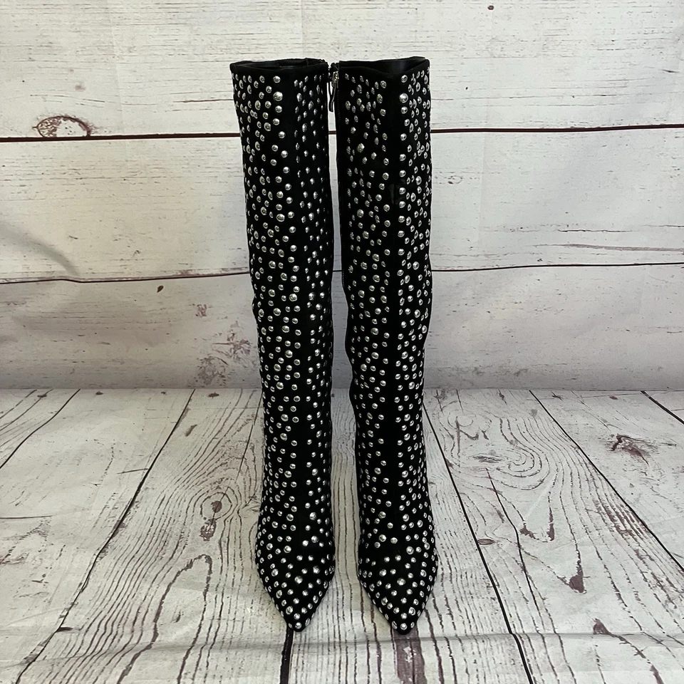 Lauren Lorraine Boots Sz 8.5 Haddie Black Knee-High Studded Stiletto Zipper - Image 2 of 4