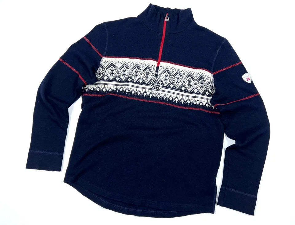 Auth Men's DALE OF NORWAY 1/4 Zip Blue Wool Lightweight Sweaters Casual Size M/L - Image 2 of 4