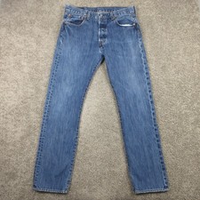 Levis Jeans Mens 34x32 Blue 501 Button Fly Original Straight Faded Denim Pants