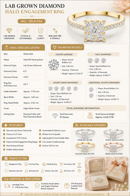 Lab Grown Diamond Engagement 925 Silver Halo Promise Ring E-F VVS1 Gift For Her