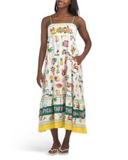 Maison D'Amelie Maxi Dress Medium Tropical Linen Blend Boho Coastal Beach Resort