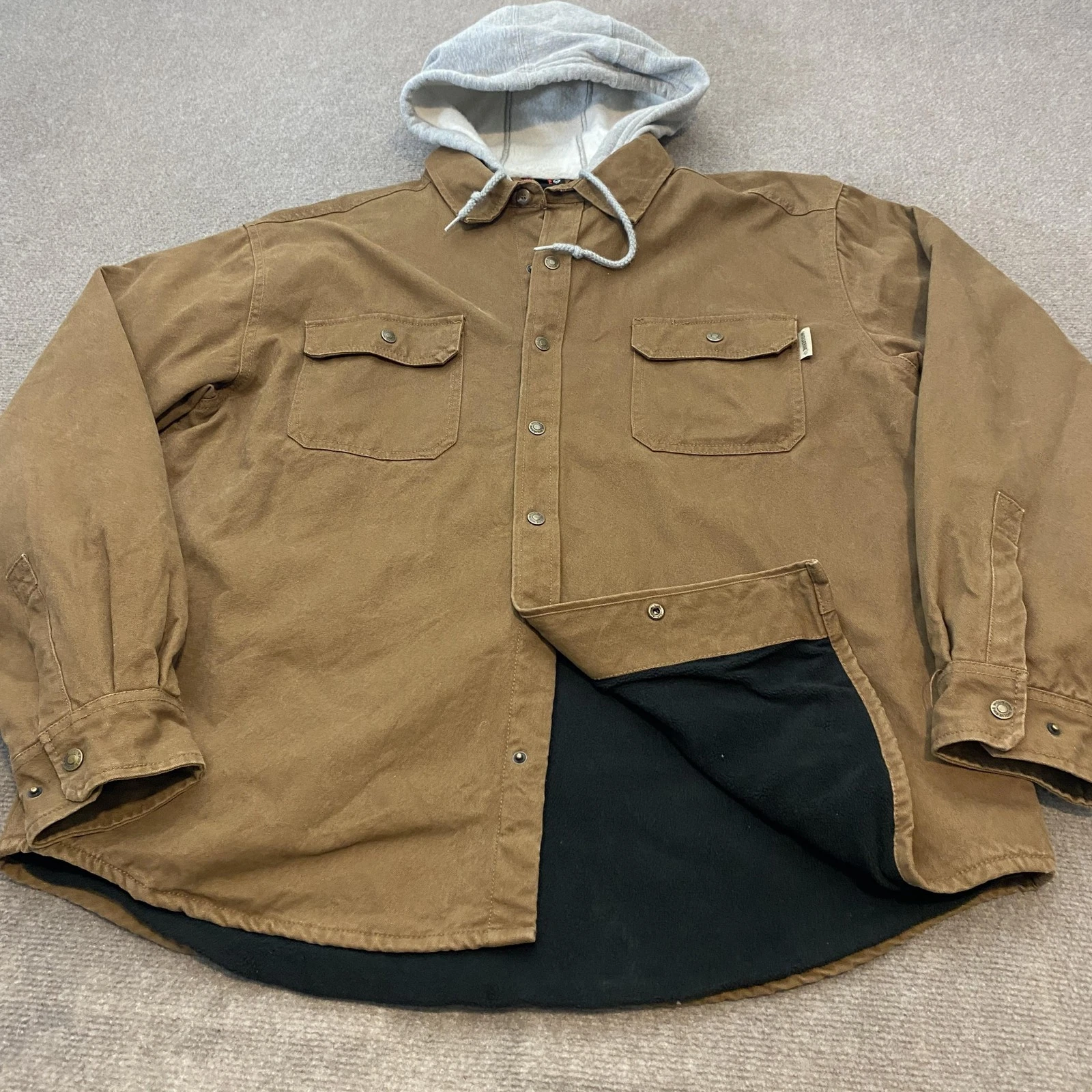 Wolverine Jacket Mens XL Brown Hooded Fleece Lined Snap Front Parka Workwear