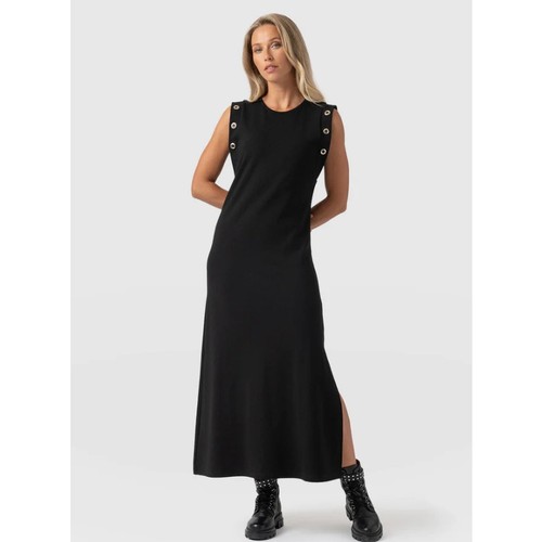 NEW Saint + Sofia Rowan Maxi Dress Women's Black Sleeveless Slit Tank Size 6