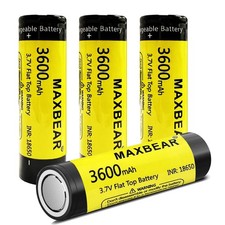 4pcs Rechargeable Battery 3.7V Flat Top Lithium 3600mAh Diameter 18mm