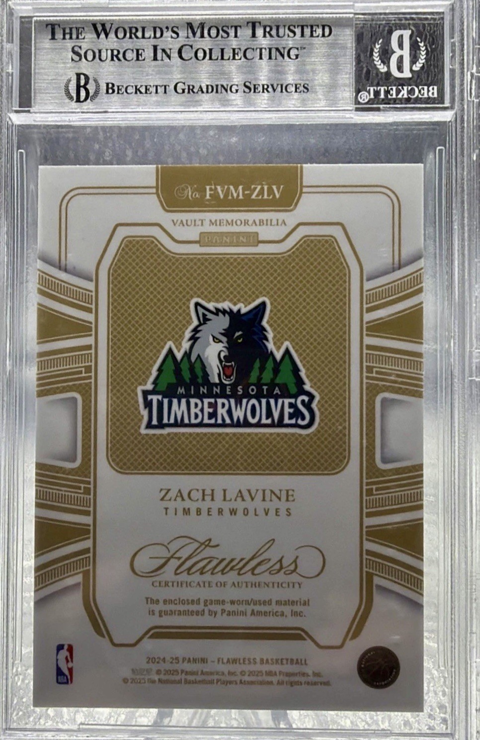 Zach LaVine 2024 Panini Flawless NBA Logoman Patch 2/25 Timberwolves Beckett 9 view 3