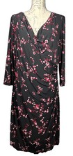 Lauren Ralph Lauren Faux Wrap Dress Size 18 Black Red Floral Print Super Soft