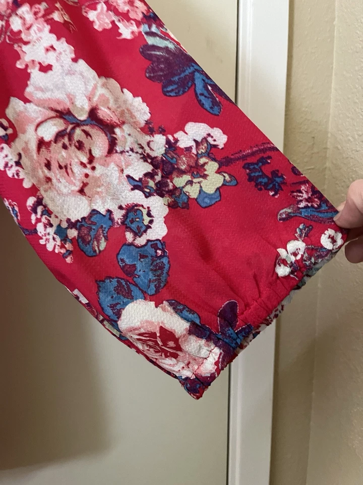 Blusa América Vintage Talla L Escote Abertura 3/4 Manga Abullonada Estilo Campesino Floral Foto 3 de 4