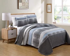 Charcoal White Light Grey Stripe Plaid Pattern Unisex Bedspread New (Twin/Twi...