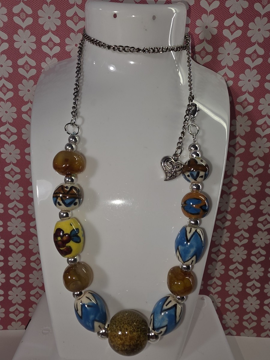 #2581,  VENETIAN MILLEFIORI ART MURANO GLASS BEAD STATEMENT NECKLACE, 22"IN