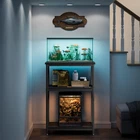 5-10 Gallon Fish Tank Stand, Metal Aquarium Stand with Storage, 3-Tier Shelf Tan