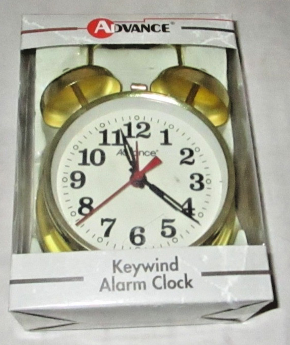 Advance  Gold Analog Twin Bell Alarm Clock with Keywind NEW