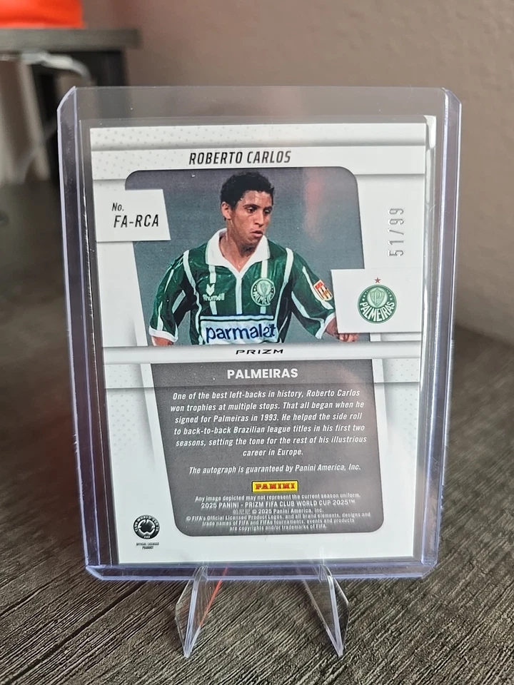2025 Panini Prizm FIFA Club WC Silver Auto #/99 Roberto Carlos Palmeiras - Image 2 of 3