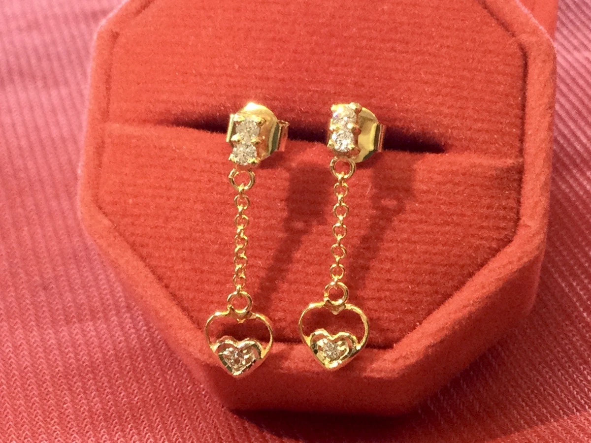 Heart Gold Earring 18K Gold Chain Stud Earring Love White gemstone Vintage women