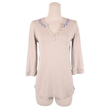 Alp N Rock Embroidered Henley Beige Blue Sz Medium