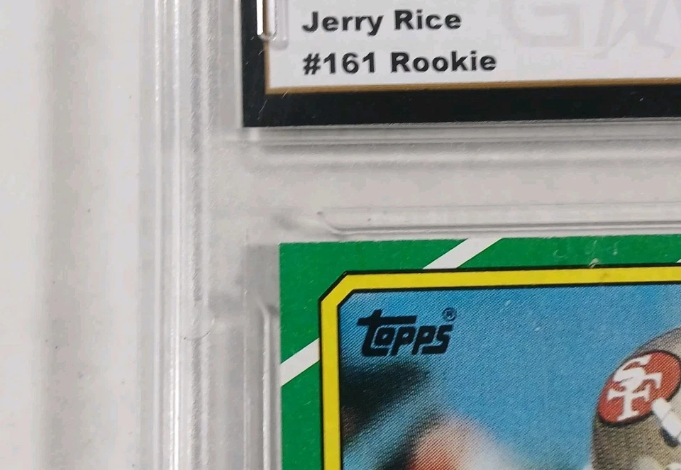 Tarjeta de novato 1986 Topps Football #161 Jerry Rice clasificación radiocontrol GMA 8,5 49ers casi nueva+ Foto 3 de 4