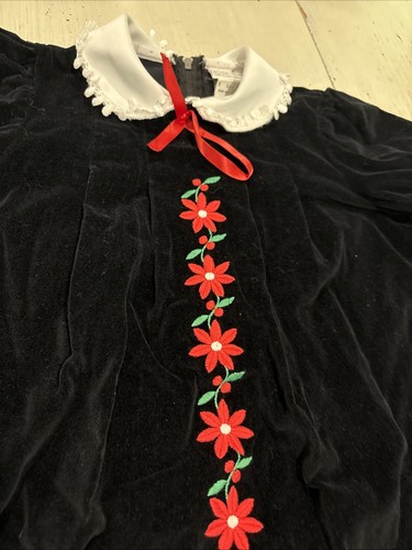 Ruth Of Carolina Dress Girls 6X Black Velvet With Red Embroidered Flowers - Picture 9 of 20
