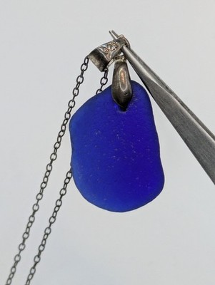 925 Sterling Silber Blau Meer Glas Anhänger Halskette Kette Siehe Fotos