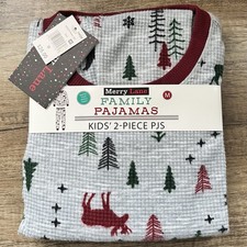 Kids Pajama Set Holiday Christmas Pajamas sz M 8-9 Merry Lane Animal Print