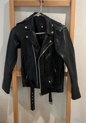 Pele Che Coco Reworked Biker Jacket Black Women s S Full Zip Belted Pockets