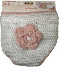 So Dorable Hand Crocheted Diaper Cover Size 0-6 Months White  Pink