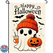 Halloween Ghost Boo Garden Flag 12x18 Vertical Double Sided Black Bat Cute Bo