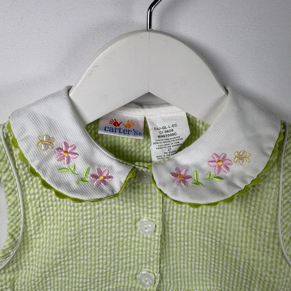 Carter's Vintage Seersucker Baby Toddler Dress 2T Green - Image 2 of 4