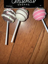NWT NEW The Christmas Shoppe Christmas Ornaments Set Of 3 Cake Pops