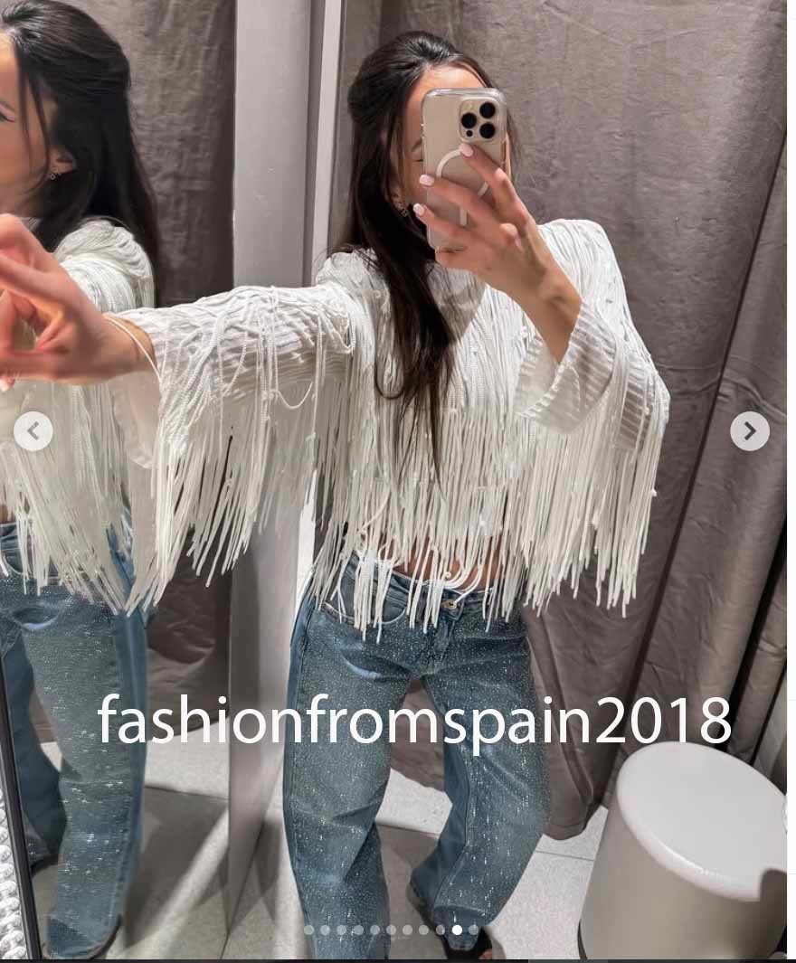 ZARA NEW WOMAN ZW COLL SEQUIN FRINGE JACKET OYSTER WHITE S,M,L