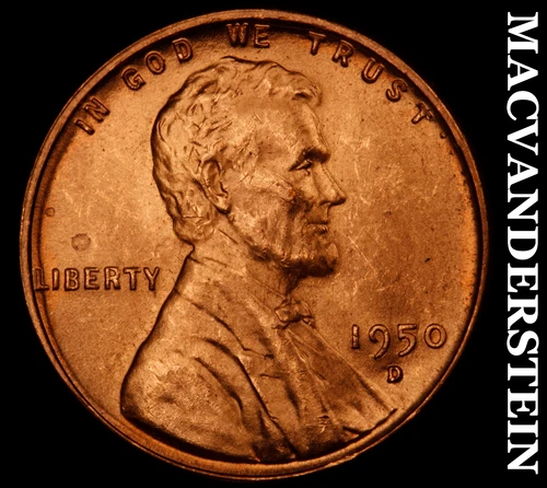 1950-D Lincoln Wheat Cent- Red- Choice Gem Brilliant Uncirculated Luster #J4266