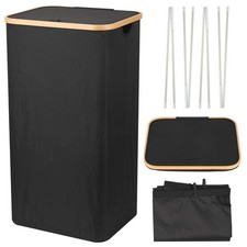 Large Laundry Hamper Basket with Bamboo Handle Lid Dirty Clothes Washing Bin