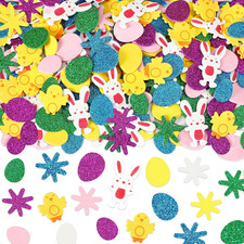 Easter Foam Stickers, 600Pcs Bunny Eggs Chick Flower Self-Adhesive Glitter Stick