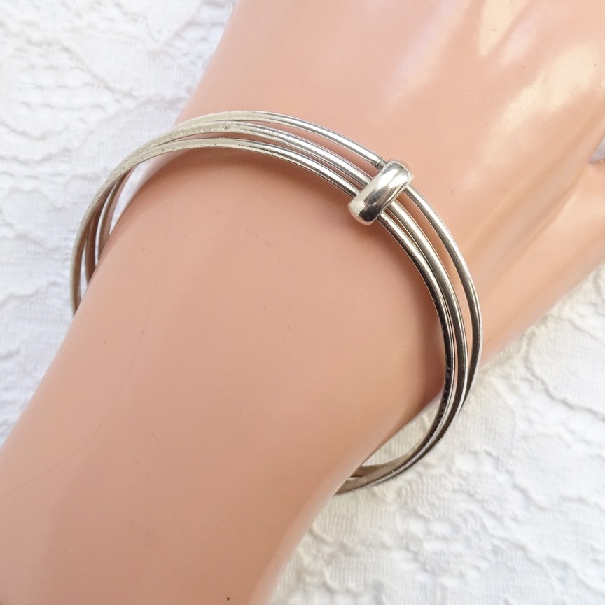 Sterling Silver Bangle Bracelets Three Attached M… - image 1