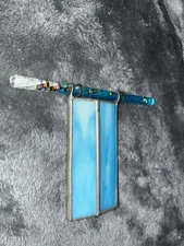 Vintage Blue Stained Glass Soldered Lead Kaleidoscope With Oil Glitter Wand