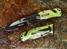 Spring Assisted Survival Folding Knife Flashlight Belt Cutter Glass Breaker GN