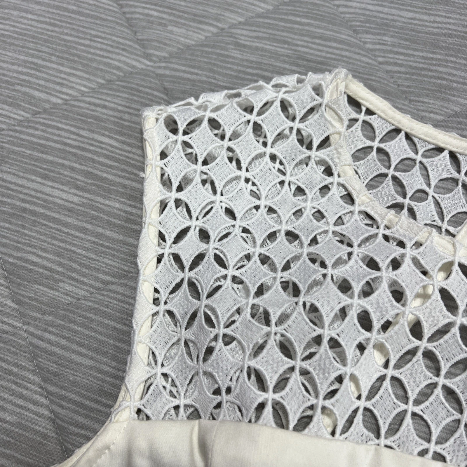 OFF WHITE Abito Calvin Klein donna 8 bianco sporco uncinetto pizzo accento formale lunghezza ginocchio nuovo con etichette