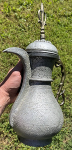 RARE Islamic Antique Dallah Coffee Pot 19th century  Tinned copper & Brass Ewer