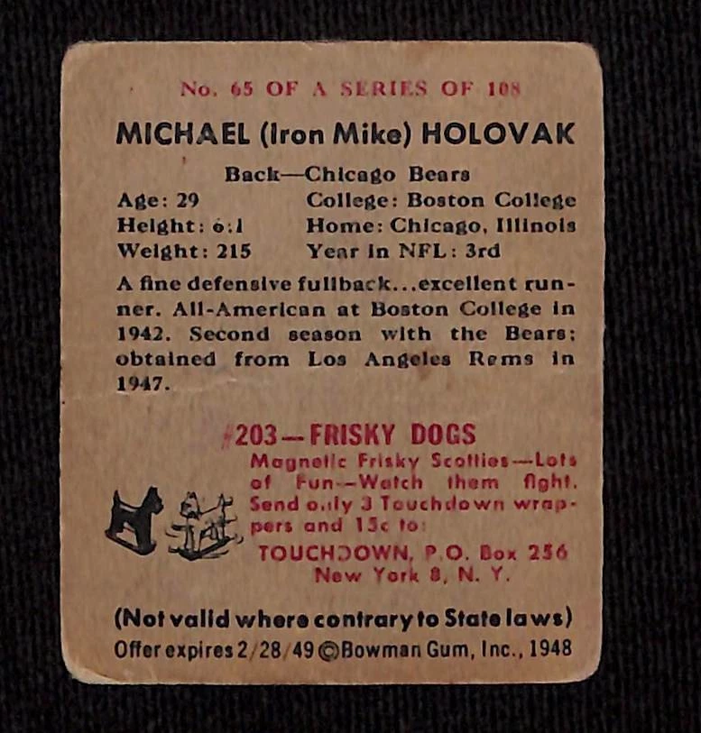 1948 Bowman #65 Mike Holovak - VG - Crease - Set Break! RC - Image 2 of 2