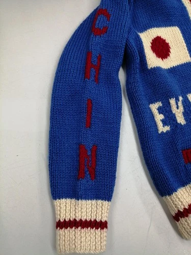 EVISU Black Bass Lure Pattern Cowichan Sweater Size 40 Vintage Knit image 3