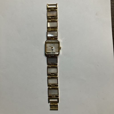 Womens Gloria Vanderbilt Mother Of Pearl Face Square,Octo Gold Band Link Watch
